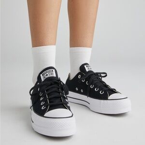 Platform Converse Black Canvas Sneakers with White Trim